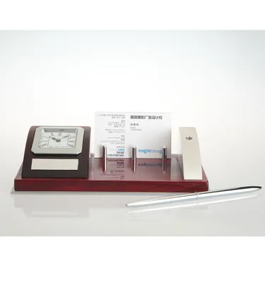 Custom Crystal Glass & Wooden Desk Clock Craft for Decoration A6002 Gift Set