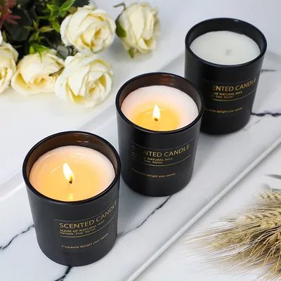 Aroma Gift Candles Custom Soy Wax Frosted Black Glass Jar Scented Candle