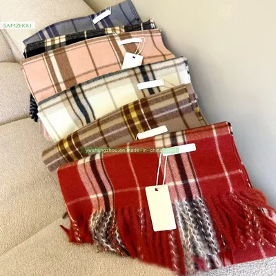 Classic Plaid Scarf Cashmere Viscose Scotland Winter with Tassel