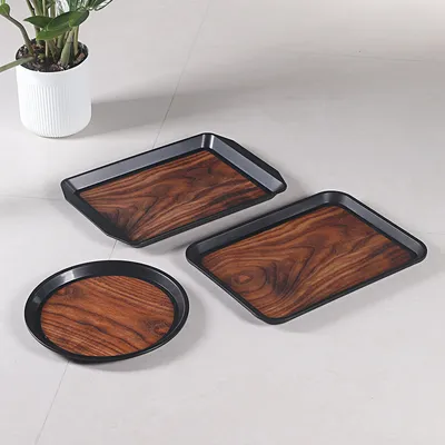Plastic Service Tray - Stylish PP Black-Rimmed Square/Circle for Dining
