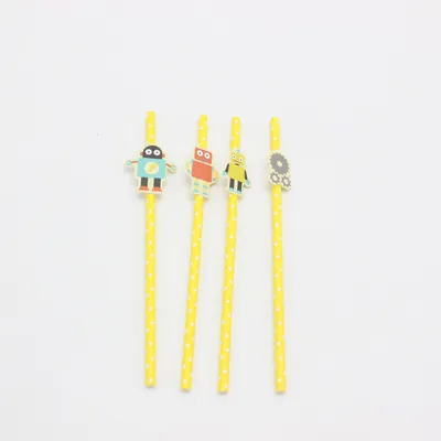 Colorful Biodegradable Paper Straws with Fun Robot Designs