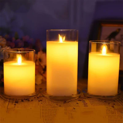 Wedding Decoration Pillar Real Wax Candle Clear Glass Flameless LED Candles with Moving Flame