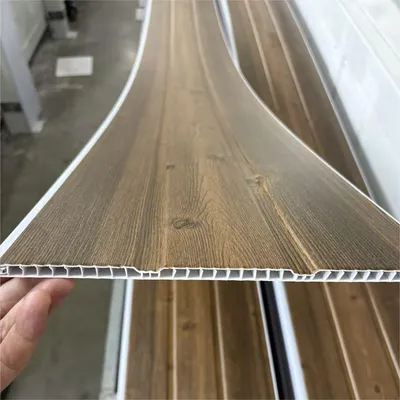 PVC Ceiling Panel Plastic PVC Sheet 300mm Width Laminated Hot Stamping Wood Grain 3D Fluted PVC Ceiling Board Tiles for Kitchen Bathroom