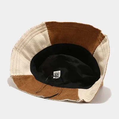 High Quality Multi Color Corduroy Spliced Bucket Hat with Customized Woven Label