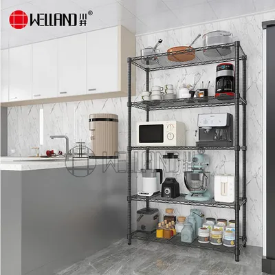 Black 5-Tier Powder Coated Steel Wire Shelving Kitchen Ware Storage Holders & Racks
