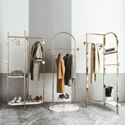 Minimalist Commercial Display System Gold Metal Garment Rack for Retail
