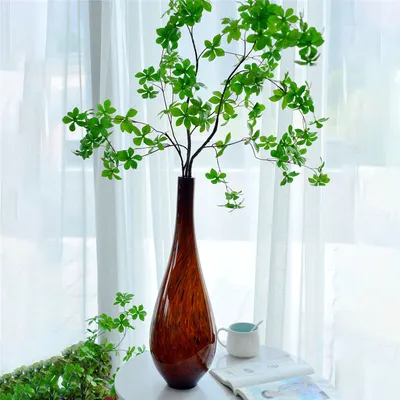 Modern Home Desktop Decoration Handmade Glass Flower Set Small Waist Brown Glass Vase