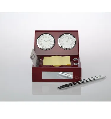 Conda Welcomed Wood Clock with Pen Card Holders
