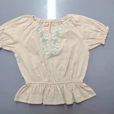 Children Cotton Short-Sleeve Top Shirt Blouse Kids Wear Clothes with Embroidery Softer Washing for Girl Baby