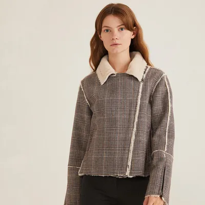 Custom Made Autumn Winter OEM Women Fashion Plaid Long Sleeves Jacket