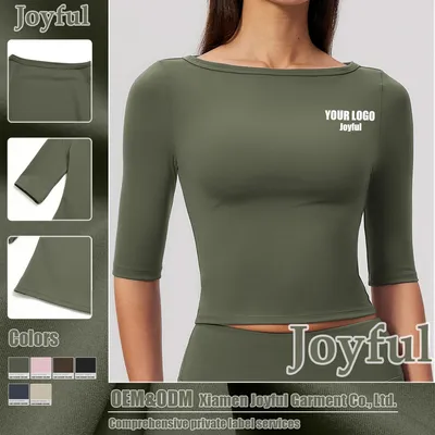 Sports Wear Woman Fitness Clothing Elbow-Length Sleeve Crop Yoga Top for Women
