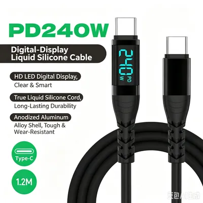 240-Watt Silicone Digital Display Charging Small Gift, Super Fast Charging Data Cable