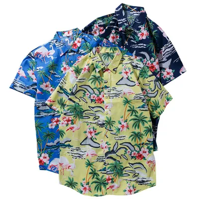 Mens Beach Short Sleeves Hawaiian Shirts Cotton Custom