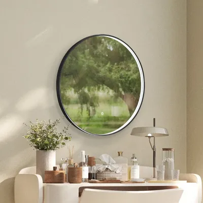 Modern Black Framed Luxury Round Living Room Glass LED Makeup Mirror
