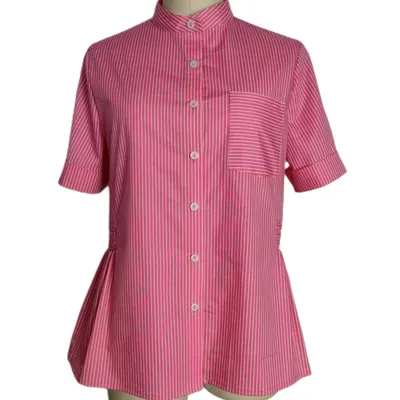 Ladies Stripe Printed Clothing Girl Women Woven Classical Short Sleeve Top Shirt Blouse