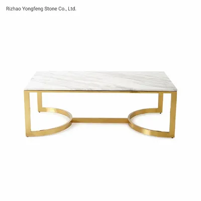 Modern Rectangle Marble Coffee Table with Metal Frame
