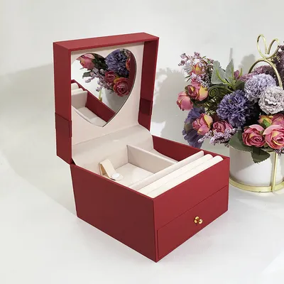 Red High-End Bow with Mirror, Three-Gold Storage Box, and Gold Jewelry Box