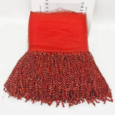 New Style Red Bead Sequin Fringed Net Fabric