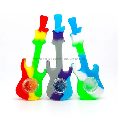 4.0inches Silicone Guitar Smoking Pipe with Glass Bowl Silicone Hand Pipe