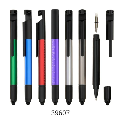 Multifunction Mobile Phone Stand Holder Touch Screen Stylus Ruler Screwdriver Plastic Metal Ball Pen