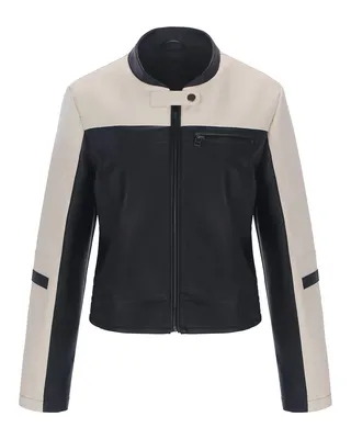 Fashionable Ladies Faux Leather Jacket in Vibrant Color Mix