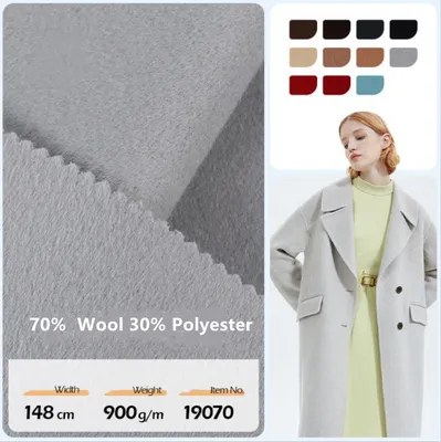 70% Wool 30% Polyester Plain Dyed Double Side Overcoating Fabric