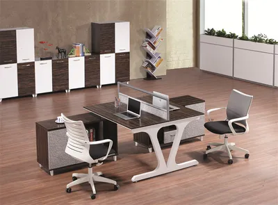 Modern Melamine Work Veneer Partition 2 Seats Workstation for Office