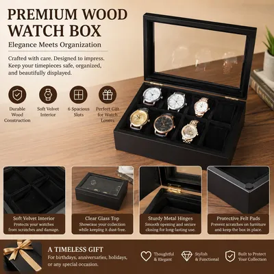 Luxury Piano Lacquer Wooden Watch Box for Men 8 Slots Watch Organizer Case with Glass Top Personalized Gift for Watch Collectors Wholesale