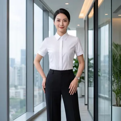 Women's Cotton Dp Wrinkle Resistant Business Short Sleeve Dress Shirt