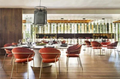 Modern Furniture Home Event Hall Dining Room Round Table Hotel Restaurant Furniture Metal Leather Chair Set