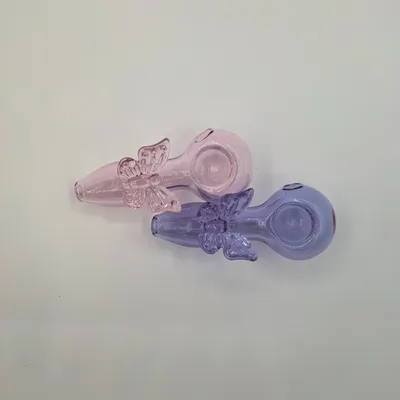 Female Glass Spoon Pipe Hand Pipe Butterfly Design Handmade Durable Pipes