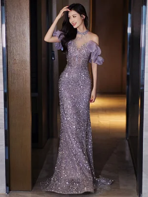 Nnr Bella Barnett Ladies V Neck Elegant Dresses Women Evening Party Dress Sequin Maxi Mermaid Prom Christmas