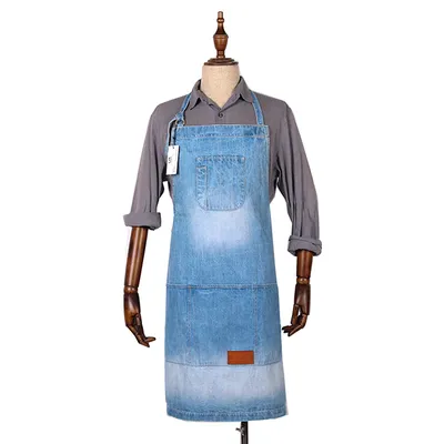 Professional Custom Durable Ladies Blue Denim Waiter Apron for Restaurant