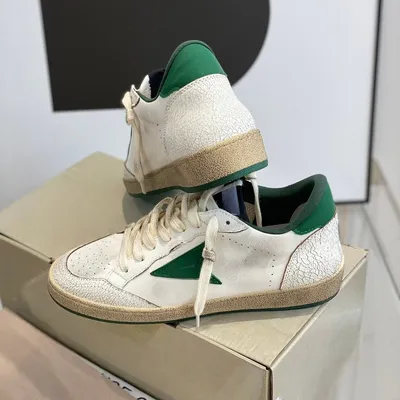 Luxury Genuine Leather Green Goose Shoes Golden Dirty Walking Fashion Vintage Shoes