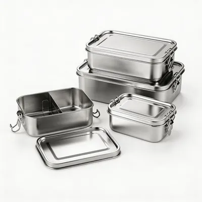 Wholesale Stainless Steel Tableware Food Container Reusable Bento Lunch Box Eco Friendly Storage Packing Box for Home Office Camping and Travel