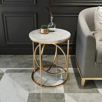 White Round End Table Marble Top Side Table