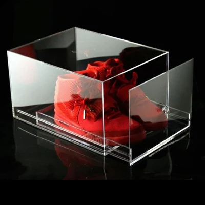 Custom Made Clear Acrylic Shoe Box with Sliding Drawer for Collection Display