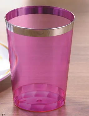 Glass, Tableware, PS, Transparent, Disposable, Colorful, Silver Rim, Plastic Cup