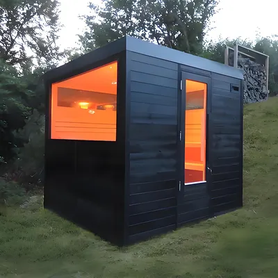 Exclusive Tailor-Made Outdoor Square Sauna Room of Constructed Authentic Canadian Hemlock or Red Cedar