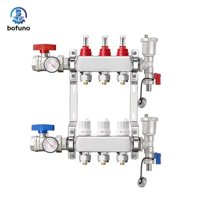 Abst Pex 2-3ways Manifold, Stainless Steel Floor Heat Manifold Kit with 1/2" Adapters for Hydronic Radiant Floor Heating