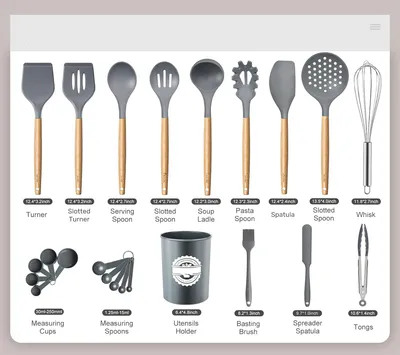 Kitchen Utensils Set Wood Handle Silicone Cooking Utensils Set with Holder Spatulas Silicone Heat Resistant Cooking Gadgets for Nonstick Cookware