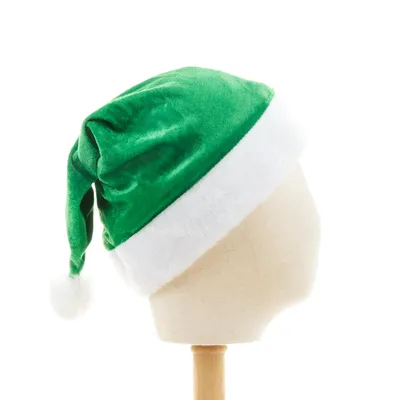 Green Velvet Santa Hat Wholesale White Furry Trim POM-POM Adult Christmas Hat