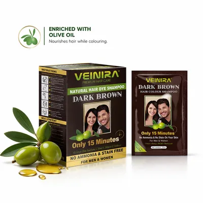 Veinira Professional 3 in 1 Black Shampoo Color Dye for Men Women Beard and Hair