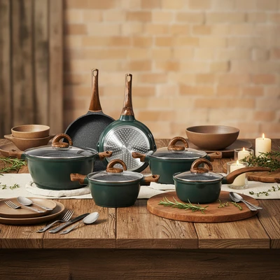 Factory New Atrovirens Marble Modern Kitchen Cookware Set Fry Casserole Sauce Pan