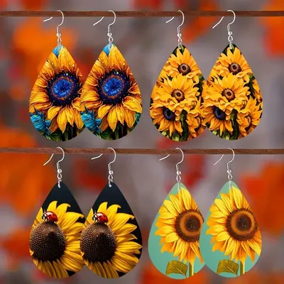Water Drop Type Ladies Fashion Wholesale Acrylic Earrings Sunflower Holiday Party Decoration Supplies