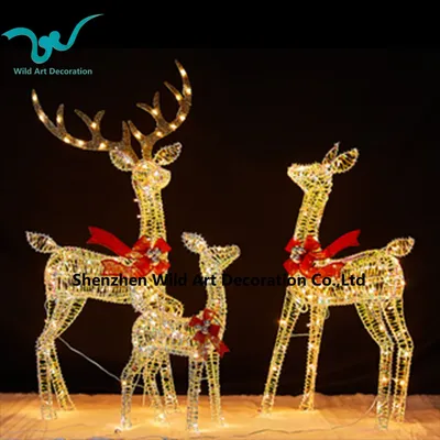 Iridescent Lighting 3 Pieces Christmas Deer for Outdoor