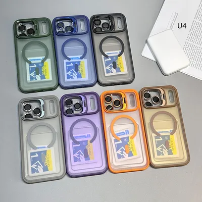 with Small Lens Protector Folding Camera Stand Magnetic Case Half C Cover for iPhone 17 16 15 14 13 12 PRO Max Plus Shockproof Fundas Phone Case Cover