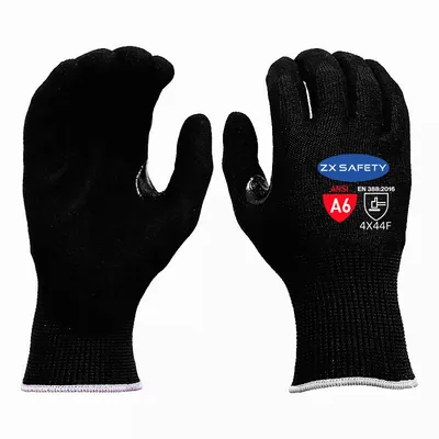 13G Black Hppe Basalt Sandy Nitrile Coated Cut Resistant Gloves A6 Level F