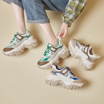 Custom Logo Women Platform Sneaker Height Increasing Mixed Colors Lady Fashion Casual Shoes