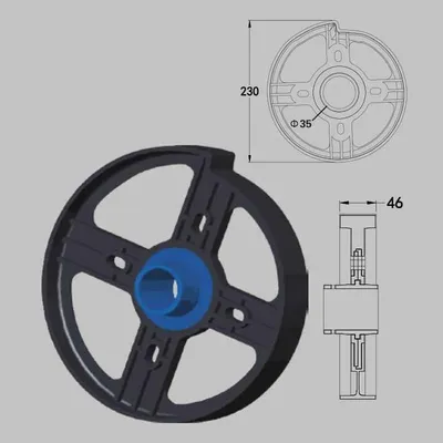 Hot Sale Black 230mm Outer Diameter Roller Shutter Door Nylon Flywheel with Bearing